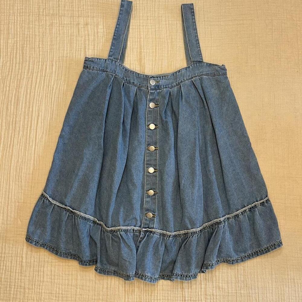 SHEIN women's summer single breasted loose suspender babydoll denim dress
